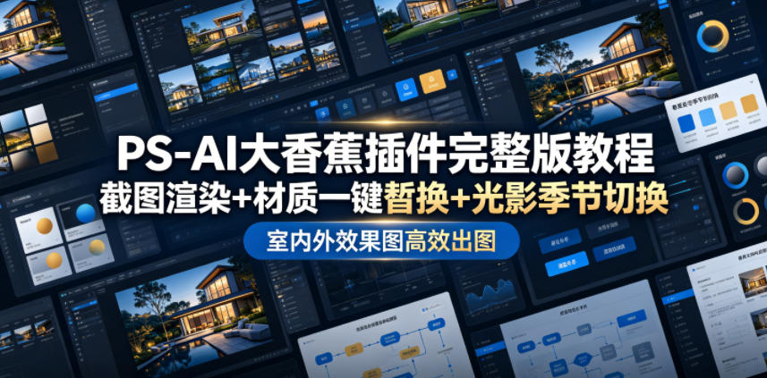 PS-AI大香蕉插件完整版教程，截图渲染+材质一键替换+光影季节切换，室内外效果图高效出图高阶课程网络赚钱,项目资源网,副业资源网,兼职项目,网赚课程-副业赚钱-互联网创业-独家轻创IP大圣网创