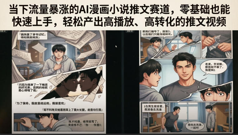 当下流量暴涨的AI漫画小说推文赛道，零基础也能快速上手，轻松产出高播放、高转化的推文视频网络赚钱,项目资源网,副业资源网,兼职项目,网赚课程-副业赚钱-互联网创业-独家轻创IP大圣网创