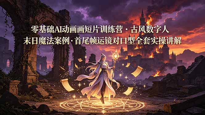 零基础AI动画短片训练营，古风数字人末日魔法案例，首尾帧运镜对口型全套实操讲解网络赚钱,项目资源网,副业资源网,兼职项目,网赚课程-副业赚钱-互联网创业-独家轻创IP大圣网创