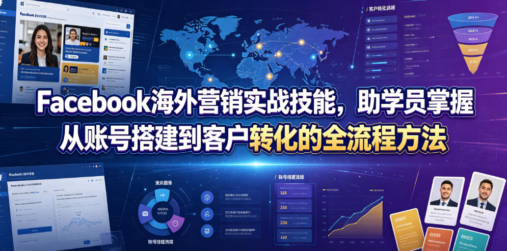 Facebook海外营销实战技能，助学员掌握从账号搭建到客户转化的全流程方法网络赚钱,项目资源网,副业资源网,兼职项目,网赚课程-副业赚钱-互联网创业-独家轻创IP大圣网创