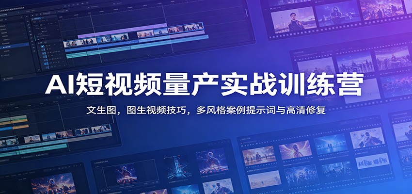 AI短视频量产实战训练营：文生图，图生视频技巧，多风格案例提示词与高清修复网络赚钱,项目资源网,副业资源网,兼职项目,网赚课程-副业赚钱-互联网创业-独家轻创IP大圣网创