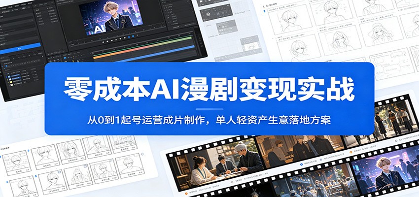 零成本AI漫剧变现实战：从0到1起号运营成片制作，单人轻资产生意落地方案网络赚钱,项目资源网,副业资源网,兼职项目,网赚课程-副业赚钱-互联网创业-独家轻创IP大圣网创