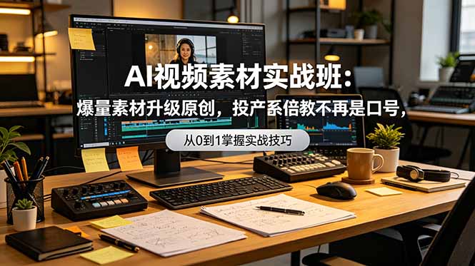 AI视频素材实战班：爆量素材升级原创，投产翻倍不再是口号，0-1系统教学实战落地网络赚钱,项目资源网,副业资源网,兼职项目,网赚课程-副业赚钱-互联网创业-独家轻创IP大圣网创
