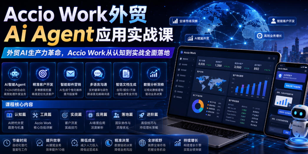 Accio Work外贸Ai Agent应用实战课，外贸AI生产力革命，Accio Work从认知到实战全面落地网络赚钱,项目资源网,副业资源网,兼职项目,网赚课程-副业赚钱-互联网创业-独家轻创IP大圣网创
