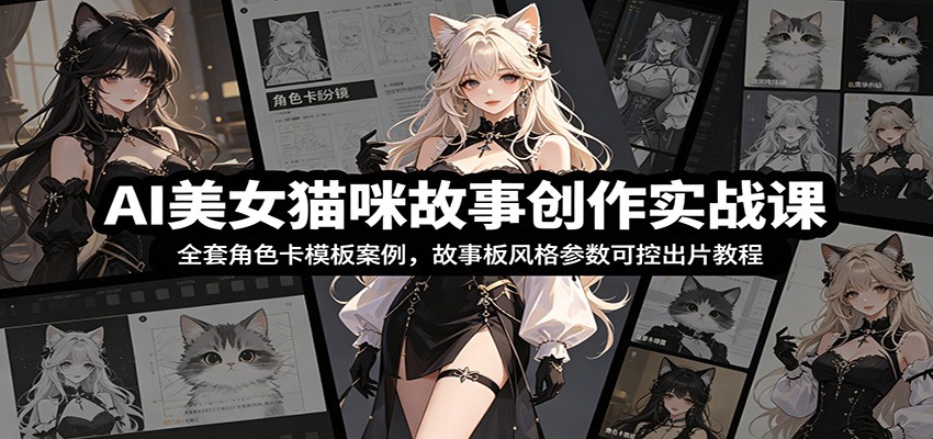 AI美女猫咪故事创作实战课：全套角色卡模板案例，故事板风格参数可控出片教程网络赚钱,项目资源网,副业资源网,兼职项目,网赚课程-副业赚钱-互联网创业-独家轻创IP大圣网创