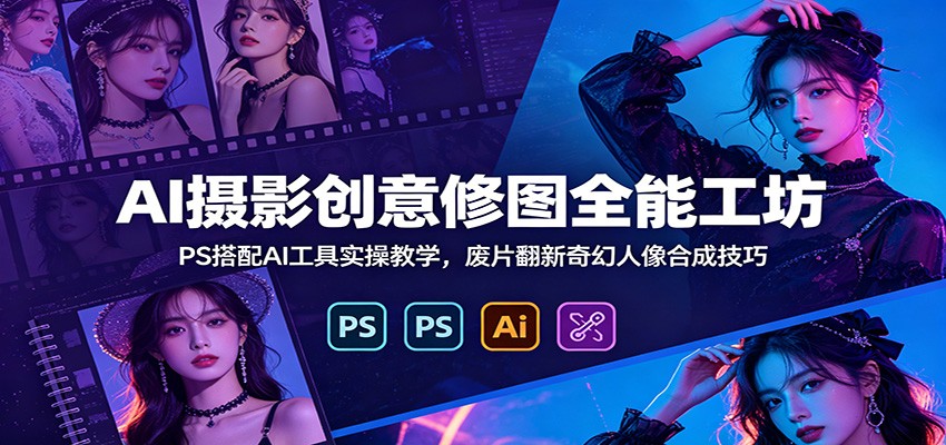 AI摄影创意修图全能工坊：PS搭配AI工具实操教学，废片翻新奇幻人像合成技巧网络赚钱,项目资源网,副业资源网,兼职项目,网赚课程-副业赚钱-互联网创业-独家轻创IP大圣网创