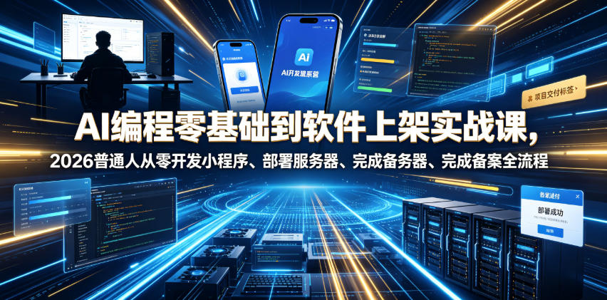 AI编程零基础到软件上架实战课，2026普通人从零开发小程序、部署服务器、完成备案全流程项目落地教程网络赚钱,项目资源网,副业资源网,兼职项目,网赚课程-副业赚钱-互联网创业-独家轻创IP大圣网创