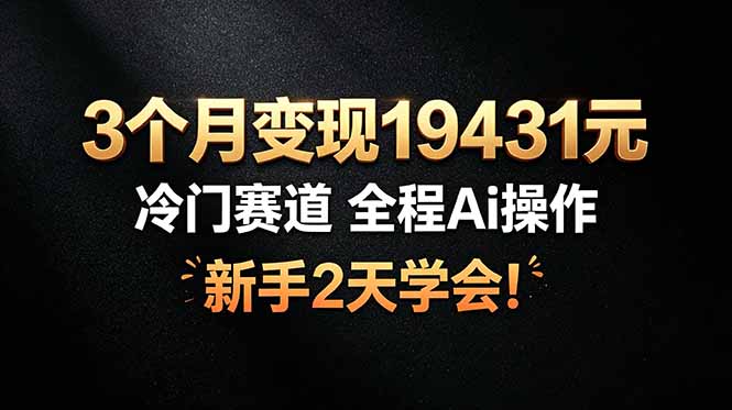 3个月变现19431元，冷门赛道 全程Ai操作，新手2天学会！网络赚钱,项目资源网,副业资源网,兼职项目,网赚课程-副业赚钱-互联网创业-独家轻创IP大圣网创