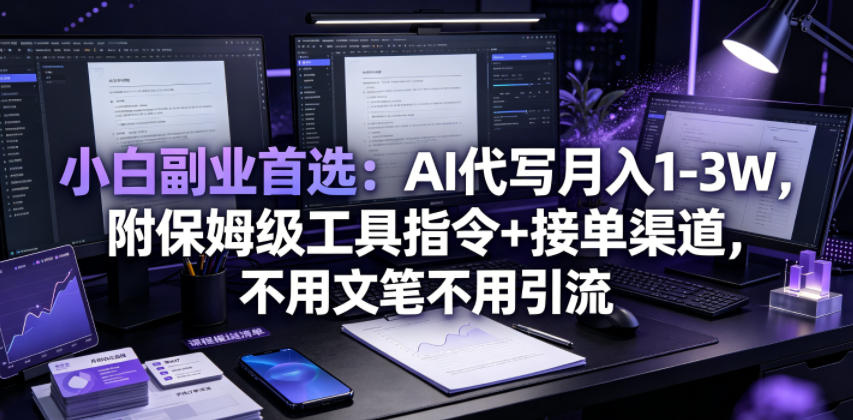 小白副业首选：AI代写月入1-3W，附保姆级工具指令+接单渠道，不用文笔不用引流【揭秘】网络赚钱,项目资源网,副业资源网,兼职项目,网赚课程-副业赚钱-互联网创业-独家轻创IP大圣网创
