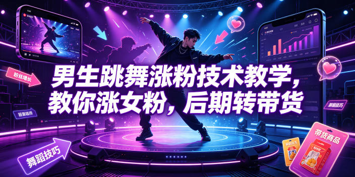 男生跳舞涨粉技术教学，教你涨女粉，后期转带货网络赚钱,项目资源网,副业资源网,兼职项目,网赚课程-副业赚钱-互联网创业-独家轻创IP大圣网创