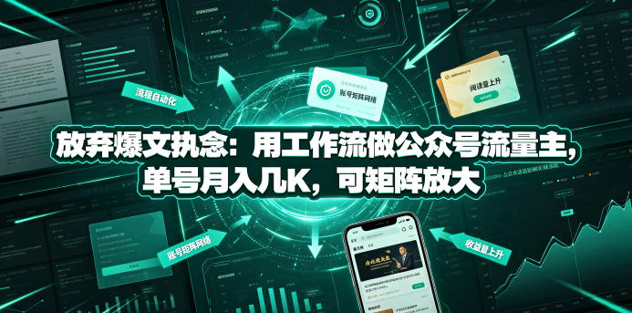 放弃爆文执念：用工作流做公众号流量主，单号月入几K，可矩阵放大网络赚钱,项目资源网,副业资源网,兼职项目,网赚课程-副业赚钱-互联网创业-独家轻创IP大圣网创