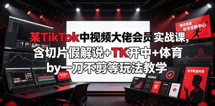 某TikTok中视频大佬会员实战课，含切片假解说+TK开中+体育by一刀不剪等玩法教学网络赚钱,项目资源网,副业资源网,兼职项目,网赚课程-副业赚钱-互联网创业-独家轻创IP大圣网创