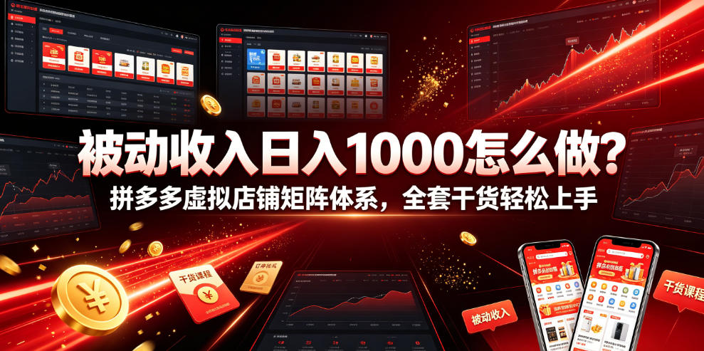 被动收入日入1000怎么做？拼多多虚拟店铺矩阵体系，全套干货轻松上手【揭秘】网络赚钱,项目资源网,副业资源网,兼职项目,网赚课程-副业赚钱-互联网创业-独家轻创IP大圣网创