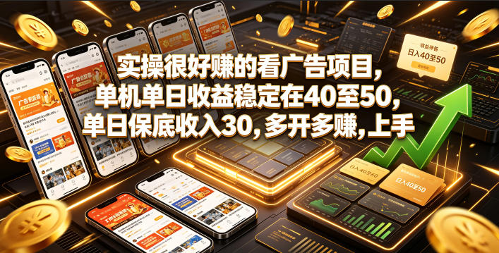 实操很好賺的看广告项目，单机单日收益稳定在40至50，单日保底收入30，多开多賺，上手就能变现【揭秘】网络赚钱,项目资源网,副业资源网,兼职项目,网赚课程-副业赚钱-互联网创业-独家轻创IP大圣网创