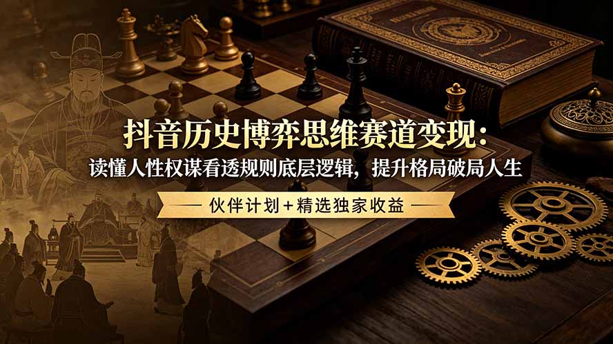 抖音历史博弈思维赛道变现：读懂人性权谋看透规则底层逻辑，提升格局破局人生，伙伴计划+精选独家收益网络赚钱,项目资源网,副业资源网,兼职项目,网赚课程-副业赚钱-互联网创业-独家轻创IP大圣网创