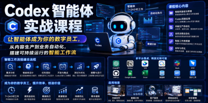 Codex智能体实战课程,让智能体成为你的数字员工,从内容生产到业务自动化,搭建可持续运行的智能工作流网络赚钱,项目资源网,副业资源网,兼职项目,网赚课程-副业赚钱-互联网创业-独家轻创IP大圣网创
