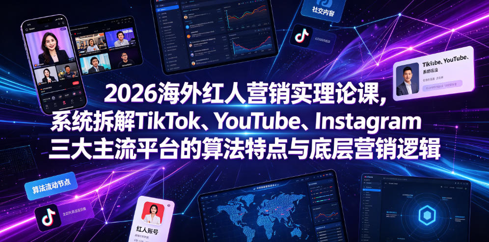 2026海外红人营销实理论课,系统拆解TikTok、YouTube、Instagram三大主流平台的算法特点与底层营销逻辑网络赚钱,项目资源网,副业资源网,兼职项目,网赚课程-副业赚钱-互联网创业-独家轻创IP大圣网创