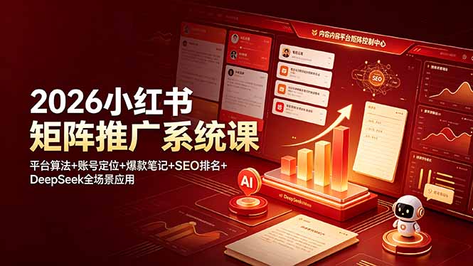 2026小红书矩阵推广系统课:平台算法+账号定位+爆款笔记+SEO排名+DeepSeek全场景应用网络赚钱,项目资源网,副业资源网,兼职项目,网赚课程-副业赚钱-互联网创业-独家轻创IP大圣网创