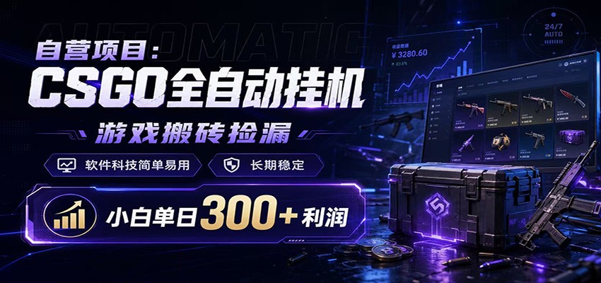 CSGO挂机捡漏项目通过利用游戏饰品交易机制，结合薄凉软件辅助捡漏，实现盈利网络赚钱,项目资源网,副业资源网,兼职项目,网赚课程-副业赚钱-互联网创业-独家轻创IP大圣网创