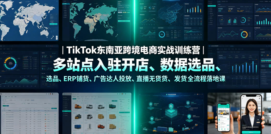 TikTok东南亚跨境电商实战训练营|多站点入驻开店、数据选品、ERP铺货、广告达人投放、直播无货源发货全流程落地课网络赚钱,项目资源网,副业资源网,兼职项目,网赚课程-副业赚钱-互联网创业-独家轻创IP大圣网创
