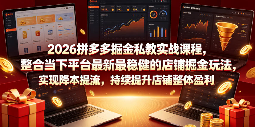 2026拼多多掘金私教实战课程,整合当下平台最新最稳健的店铺掘金玩法,实现降本提流,持续提升店铺整体盈利网络赚钱,项目资源网,副业资源网,兼职项目,网赚课程-副业赚钱-互联网创业-独家轻创IP大圣网创