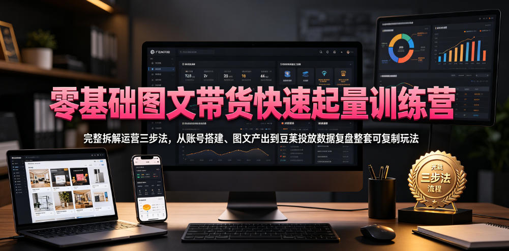 零基础图文带货快速起量训练营,完整拆解运营三步法,从账号搭建、图文产出到豆荚投放数据复盘整套可复制玩法网络赚钱,项目资源网,副业资源网,兼职项目,网赚课程-副业赚钱-互联网创业-独家轻创IP大圣网创
