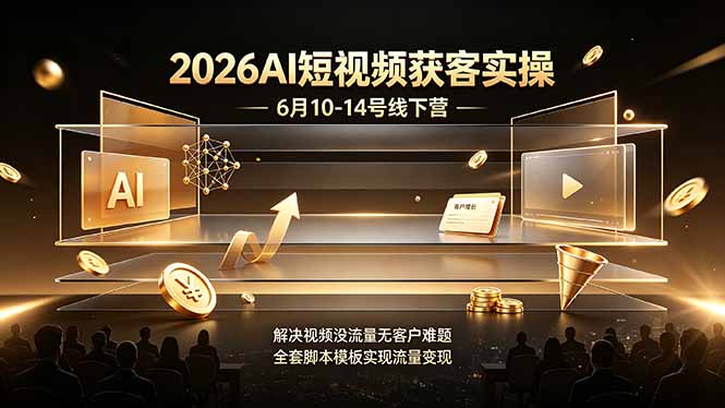 2026AI短视频获客实操6月10-14号线下营，解决视频没流量无客户难题，全套脚本模板实现流量变现网络赚钱,项目资源网,副业资源网,兼职项目,网赚课程-副业赚钱-互联网创业-独家轻创IP大圣网创