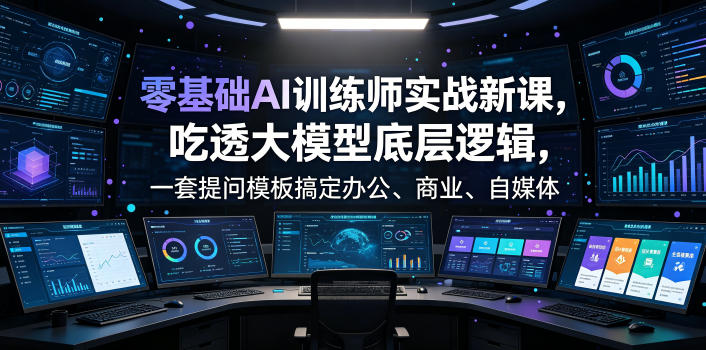 零基础AI训练师实战课，吃透大模型底层逻辑，一套提问模板搞定办公、商业、自媒体、设计、生活全场景AI落地应用网络赚钱,项目资源网,副业资源网,兼职项目,网赚课程-副业赚钱-互联网创业-独家轻创IP大圣网创