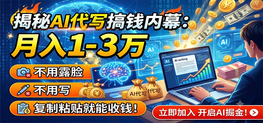 揭秘AI代写搞钱内幕：月入1-3万，不用露脸不用写，复制粘贴就能收钱！网络赚钱,项目资源网,副业资源网,兼职项目,网赚课程-副业赚钱-互联网创业-独家轻创IP大圣网创