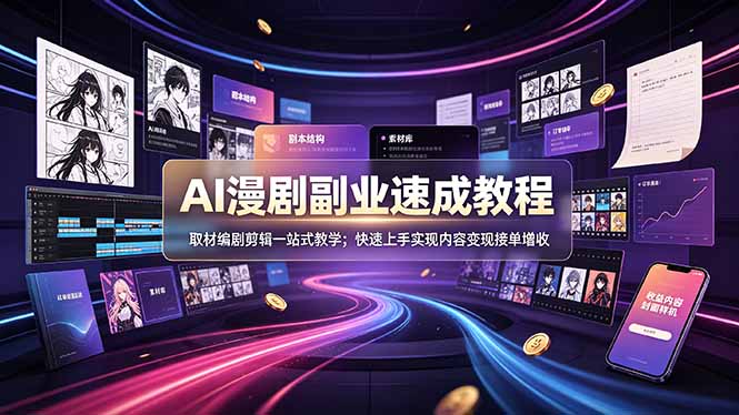 AI漫剧副业速成教程，取材编剧剪辑一站式教学；快速上手实现内容变现接单增收网络赚钱,项目资源网,副业资源网,兼职项目,网赚课程-副业赚钱-互联网创业-独家轻创IP大圣网创