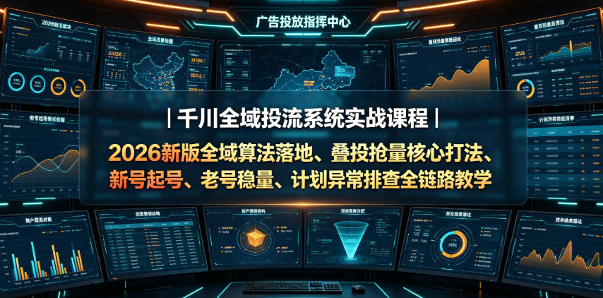 千川全域投流系统实战课程｜2026新版全域算法落地、叠投抢量核心打法、新号起号、老号稳量、计划异常排查全链路教学网络赚钱,项目资源网,副业资源网,兼职项目,网赚课程-副业赚钱-互联网创业-独家轻创IP大圣网创