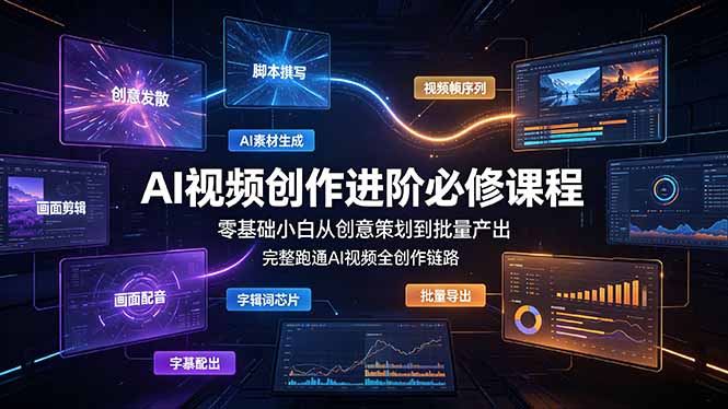 AI视频创作进阶必修课程：零基础小白从创意策划到批量产出，完整跑通AI视频全创作链路网络赚钱,项目资源网,副业资源网,兼职项目,网赚课程-副业赚钱-互联网创业-独家轻创IP大圣网创