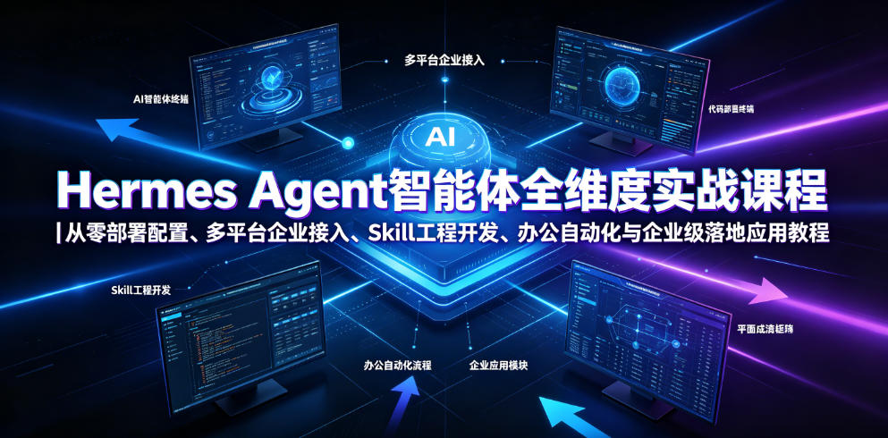 Hermes Agent智能体全维度实战课程｜从零部署配置、多平台企业接入、Skill工程开发、办公自动化与企业级落地应用教程网络赚钱,项目资源网,副业资源网,兼职项目,网赚课程-副业赚钱-互联网创业-独家轻创IP大圣网创