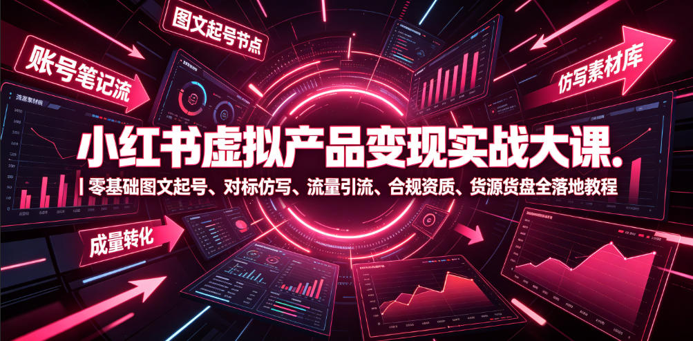小红书虚拟产品变现实战大课｜零基础图文起号、对标仿写、流量引流、合规资质、货源货盘全落地教程网络赚钱,项目资源网,副业资源网,兼职项目,网赚课程-副业赚钱-互联网创业-独家轻创IP大圣网创