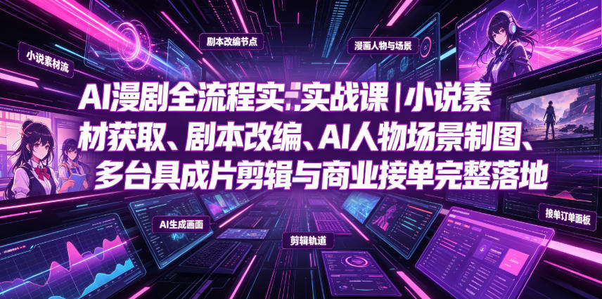 AI漫剧全流程实战课｜小说素材获取、剧本改编、AI人物场景制图、多工具成片剪辑、平台付费变现与商业接单完整落地网络赚钱,项目资源网,副业资源网,兼职项目,网赚课程-副业赚钱-互联网创业-独家轻创IP大圣网创