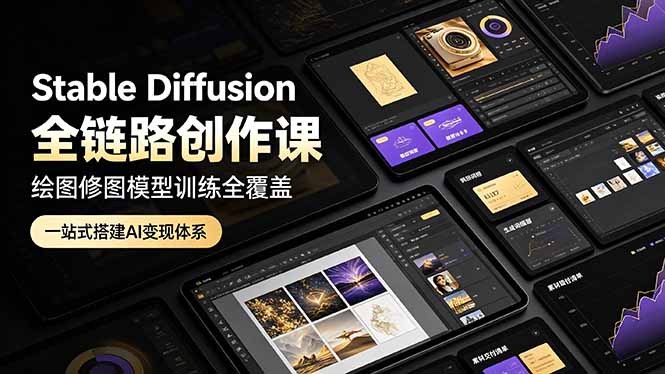 Stable Diffusion全链路创作课，绘图修图模型训练全覆盖，一站式搭建AI变现体系网络赚钱,项目资源网,副业资源网,兼职项目,网赚课程-副业赚钱-互联网创业-独家轻创IP大圣网创