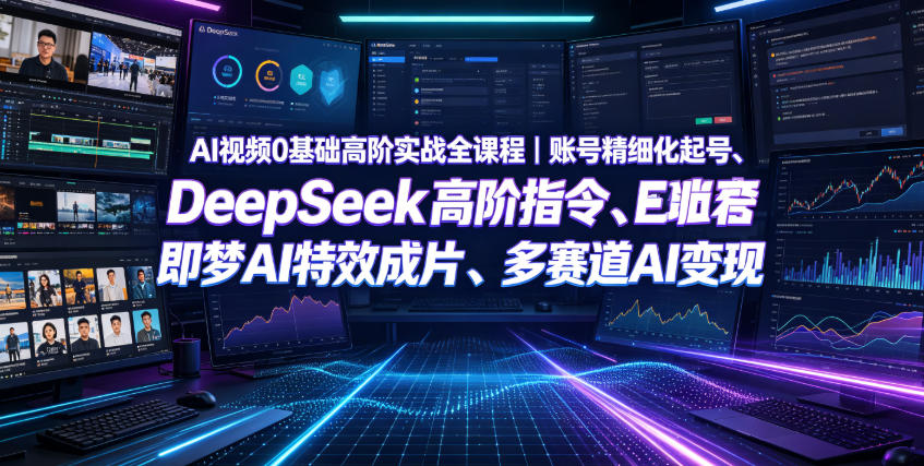 AI视频0基础高阶实战全课程｜账号精细化起号、DeepSeek高阶指令、即梦AI特效成片、多赛道AI短视频量产变现网络赚钱,项目资源网,副业资源网,兼职项目,网赚课程-副业赚钱-互联网创业-独家轻创IP大圣网创