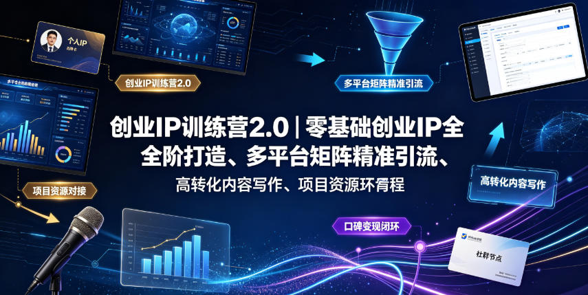 创业IP训练营2.0｜零基础创业IP全阶打造、多平台矩阵精准引流、高转化内容写作、项目资源对接与口碑变现闭环课程网络赚钱,项目资源网,副业资源网,兼职项目,网赚课程-副业赚钱-互联网创业-独家轻创IP大圣网创