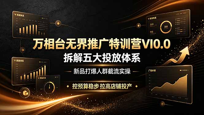 万相台无界推广特训营VI0.0，拆解五大投放体系，新品打爆人群截流实操，控预算稳步拉高店铺投产网络赚钱,项目资源网,副业资源网,兼职项目,网赚课程-副业赚钱-互联网创业-独家轻创IP大圣网创
