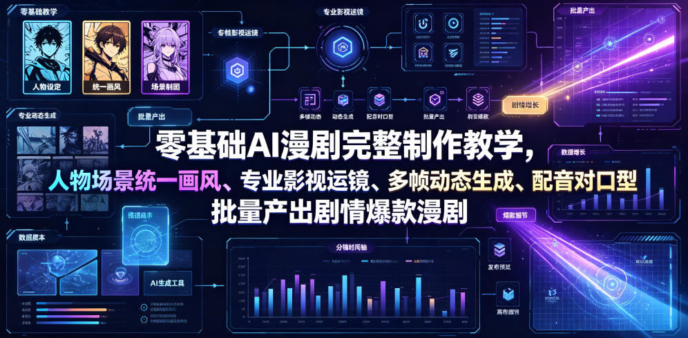 零基础AI漫剧完整制作教学，人物场景统一画风、专业影视运镜、多帧动态生成、配音对口型，批量产出剧情爆款漫剧网络赚钱,项目资源网,副业资源网,兼职项目,网赚课程-副业赚钱-互联网创业-独家轻创IP大圣网创