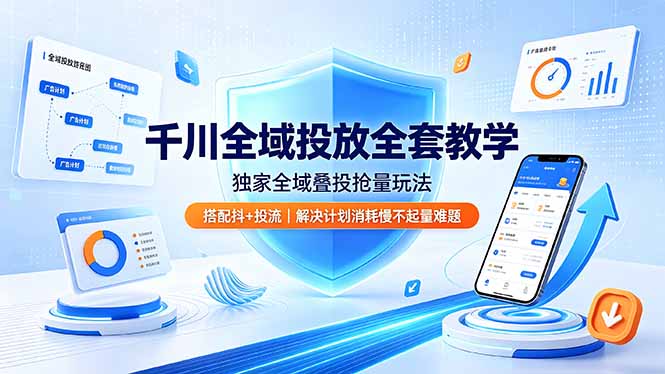 千川全域投放全套教学，独家全域叠投抢量玩法，搭配抖+投流，解决计划消耗慢不起量难题网络赚钱,项目资源网,副业资源网,兼职项目,网赚课程-副业赚钱-互联网创业-独家轻创IP大圣网创