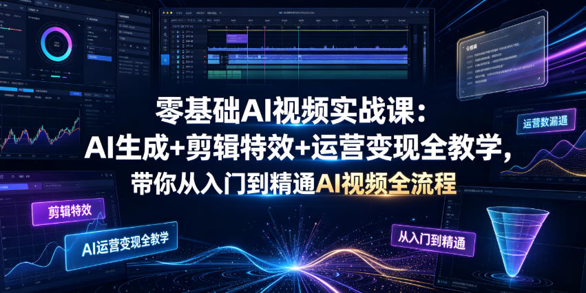 零基础AI视频实战课：AI生成+剪辑特效+运营变现全教学，带你从入门到精通AI视频全流程网络赚钱,项目资源网,副业资源网,兼职项目,网赚课程-副业赚钱-互联网创业-独家轻创IP大圣网创
