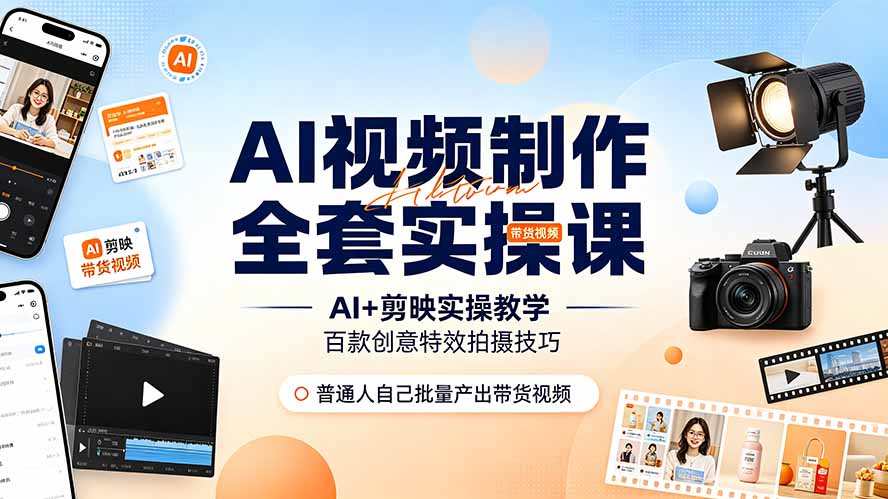 AI视频制作全套实操课，多款AI工具搭配剪映教学，百种特效运镜拍摄实操，抖音账号带货运营全覆盖网络赚钱,项目资源网,副业资源网,兼职项目,网赚课程-副业赚钱-互联网创业-独家轻创IP大圣网创