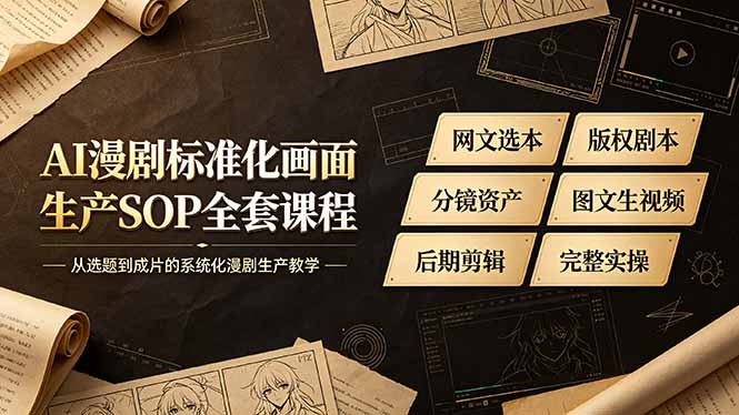 AI漫剧标准化画面生产SOP全套课程,网文选本版权剧本分镜资产全覆盖,图文生视频后期剪辑完整实操教学网络赚钱,项目资源网,副业资源网,兼职项目,网赚课程-副业赚钱-互联网创业-独家轻创IP大圣网创