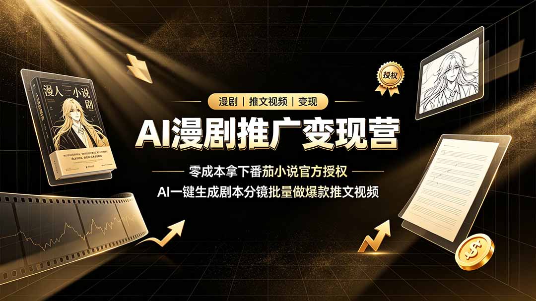 AI漫剧推广变现营,零成本拿下番茄小说官方授权,AI一键生成剧本分镜批量做爆款推文视频网络赚钱,项目资源网,副业资源网,兼职项目,网赚课程-副业赚钱-互联网创业-独家轻创IP大圣网创