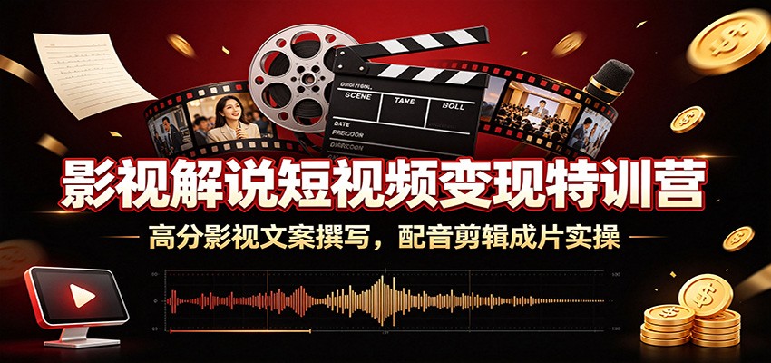 影视解说短视频变现特训营：高分影视文案撰写，配音剪辑成片实操网络赚钱,项目资源网,副业资源网,兼职项目,网赚课程-副业赚钱-互联网创业-独家轻创IP大圣网创