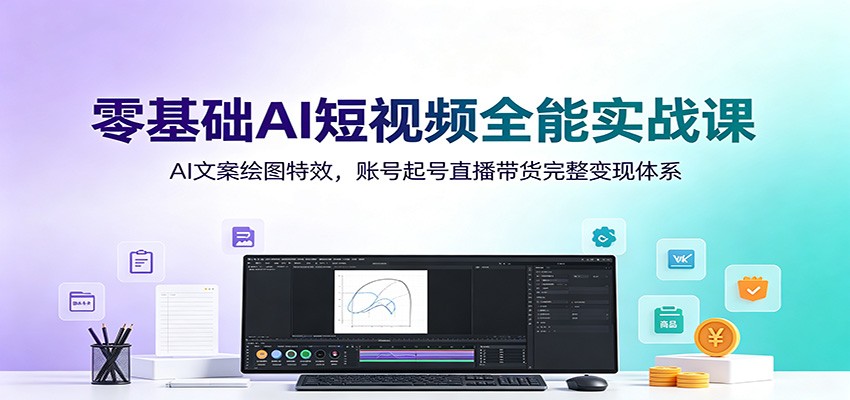 零基础AI短视频全能实战课：AI文案绘图特效，账号起号直播带货完整变现体系网络赚钱,项目资源网,副业资源网,兼职项目,网赚课程-副业赚钱-互联网创业-独家轻创IP大圣网创