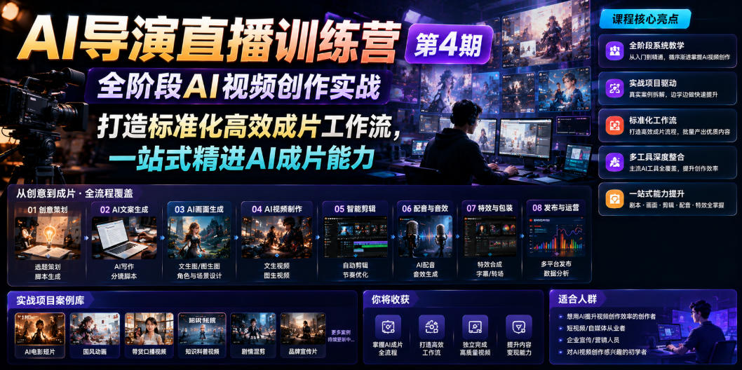 AI导演直播训练营第4期|全阶段AI视频创作实战,打造标准化高效成片工作流,一站式精进AI成片能力网络赚钱,项目资源网,副业资源网,兼职项目,网赚课程-副业赚钱-互联网创业-独家轻创IP大圣网创
