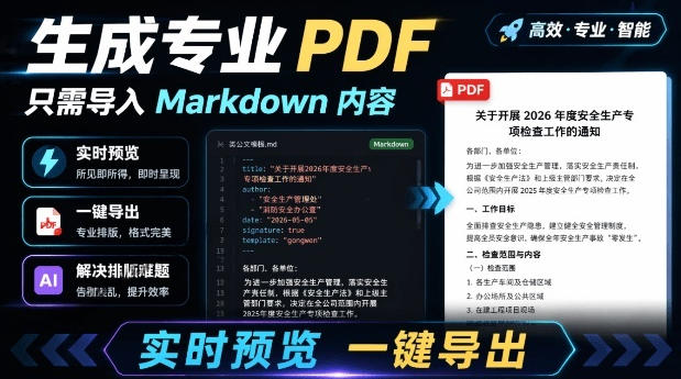 只需导入Markdown内容，实时预览一键导出专业PDF！轻松解决AI生成内容排版问题Presto网络赚钱,项目资源网,副业资源网,兼职项目,网赚课程-副业赚钱-互联网创业-独家轻创IP大圣网创