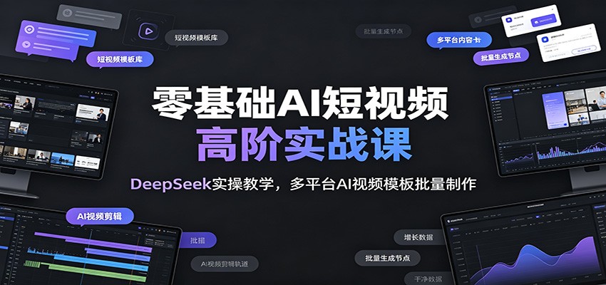 零基础AI短视频高阶实战课:DeepSeek实操教学,多平台AI视频模板批量制作网络赚钱,项目资源网,副业资源网,兼职项目,网赚课程-副业赚钱-互联网创业-独家轻创IP大圣网创